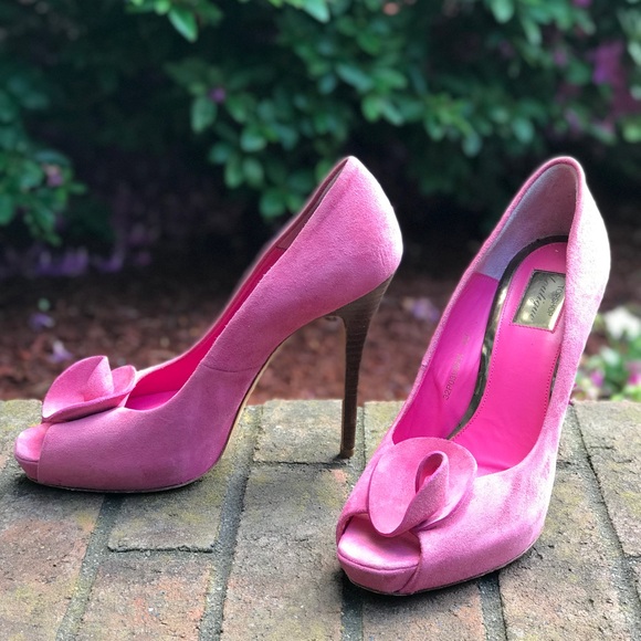 TOPSHOP Pink Rosette open toe Suede BarbieCore stiletto heel Size 9.5 EU Size 40 - Picture 16 of 16